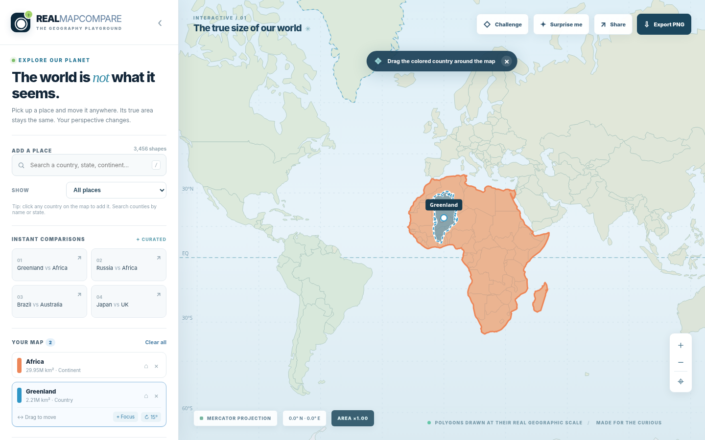 RealMapCompare — Compare the real size of countries and places